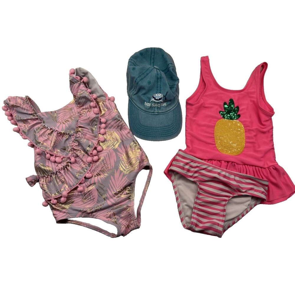 Girl's swimsuit Bundle + cap  two swimsuit sets size 3-4T summer colorful beach